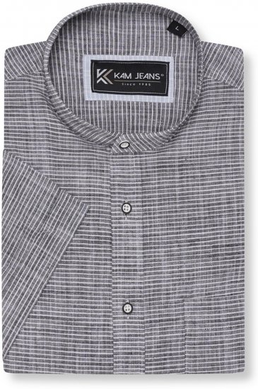 Kam Jeans 6334 Striped Grandad Short Sleeve Shirt Charcoal - Koszule - Koszule 2XL-10XL