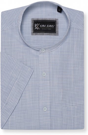 Kam Jeans 6334 Striped Grandad Short Sleeve Shirt Blue - Koszule - Koszule 2XL-10XL