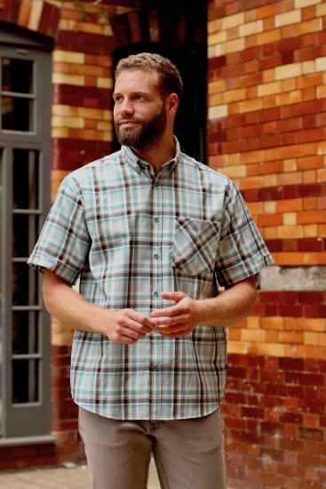 Kam Jeans 6339 Checked Short Sleeve Shirt Mineral Blue - Koszule - Koszule 2XL-10XL