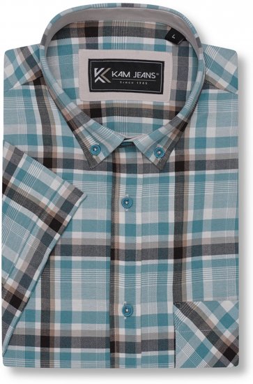 Kam Jeans 6339 Checked Short Sleeve Shirt Mineral Blue - Koszule - Koszule 2XL-10XL