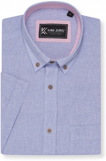 Kam Jeans 6340 Linen Mix Short Sleeve Shirt Blue - Koszule - Koszule 2XL-10XL