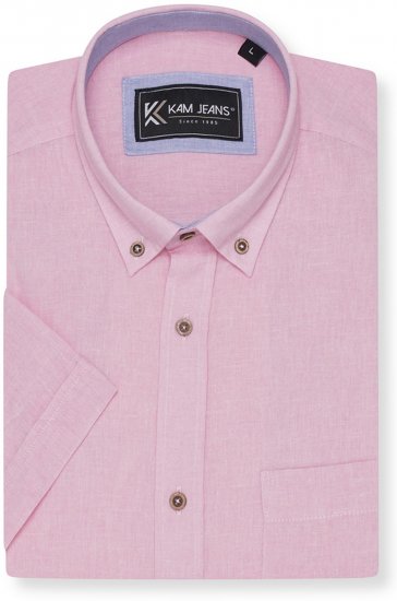 Kam Jeans 6340 Linen Mix Short Sleeve Shirt Pink - Koszule - Koszule 2XL-10XL