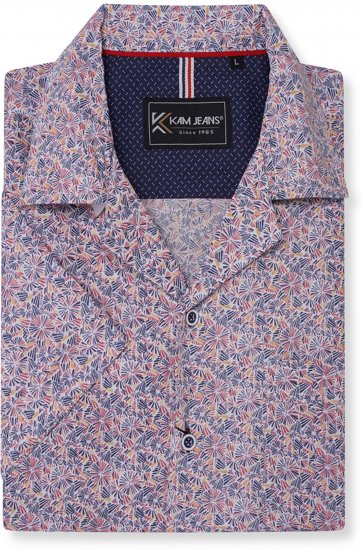 Kam Jeans 6343 Hawaiian Collar Floral Short Sleeve Shirt Navy - Koszule - Koszule 2XL-10XL
