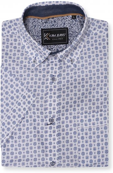 Kam Jeans 6345 Jewel Pattern Short Sleeve Shirt Blue - Koszule - Koszule 2XL-10XL