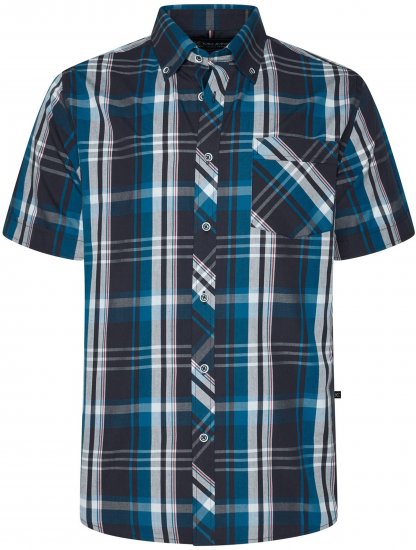 Kam Jeans 6380 Casual Checked Short Sleeve Shirt Navy - Koszulki z krótkim rękawem - Męskie koszule z krótkim rękawem