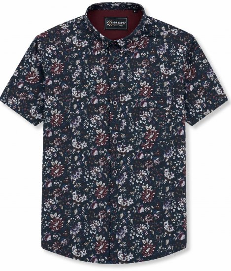 Kam Jeans 6387 Floral Print Short Sleeve Shirt Navy - Koszulki z krótkim rękawem - Męskie koszule z krótkim rękawem