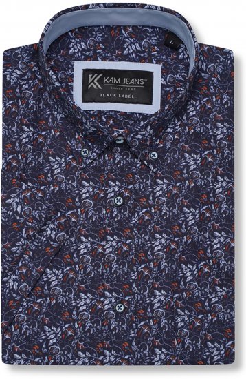 Kam Jeans P044 Premium Floral Printed Moonlight - Koszulki z krótkim rękawem - Męskie koszule z krótkim rękawem