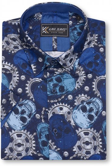 Kam Jeans 6070 Retro Skull Short Sleeve Shirt Navy - Koszule - Koszule 2XL-10XL