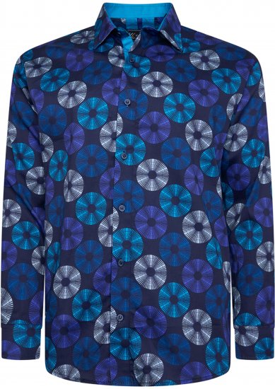 Kam Jeans 6071 Record Print Long Sleeve Shirt Navy - Koszule - Koszule 2XL-10XL