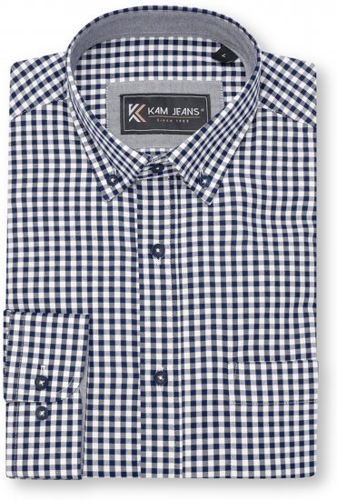 Kam Jeans 6351 Classic Gingham Shirt Long Sleeve Navy - Koszule - Koszule 2XL-10XL