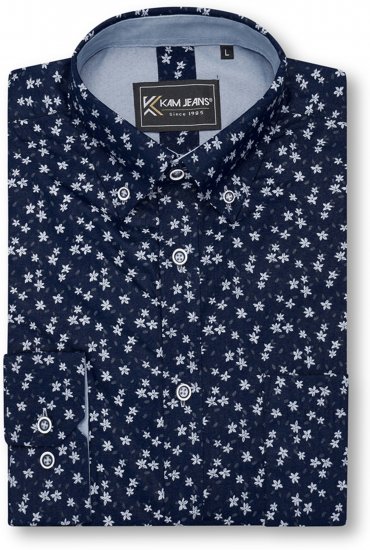 Kam Jeans 6364 All Over Floral Print Long Sleeve Shirt Navy - Koszule - Koszule 2XL-10XL