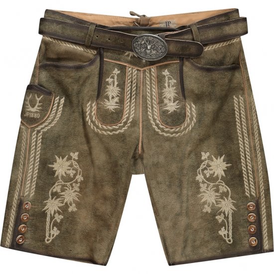 JP1880 Shorts Goat Suede with Belt Buckle Traditional Moss Green - Ubrania wizytowe - Ubrania świąteczne i wizytowe – Świętuj stylowo i wygodnie
