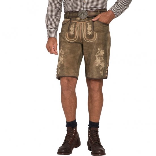 JP1880 Shorts Goat Suede with Belt Buckle Traditional Moss Green - Ubrania wizytowe - Ubrania świąteczne i wizytowe – Świętuj stylowo i wygodnie