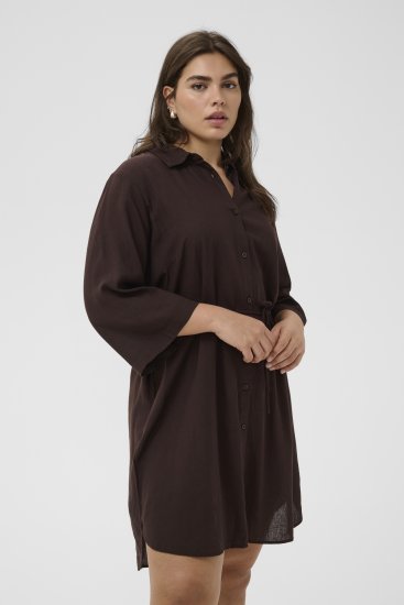 Kaffe Curve Mille Short Shirt Dress Black Coffee Brown - Sukienki mini - 