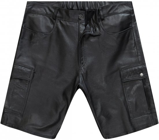 JP1880 Leather Shorts Cargo Pockets Lamb Nappa Leather Black - Szorty - Szorty W40-W60