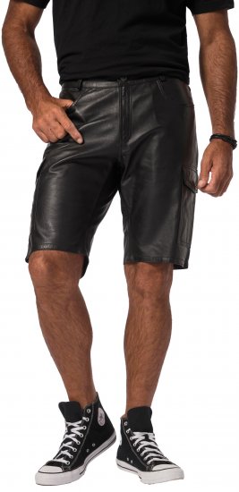 JP1880 Leather Shorts Cargo Pockets Lamb Nappa Leather Black - Szorty - Szorty W40-W60