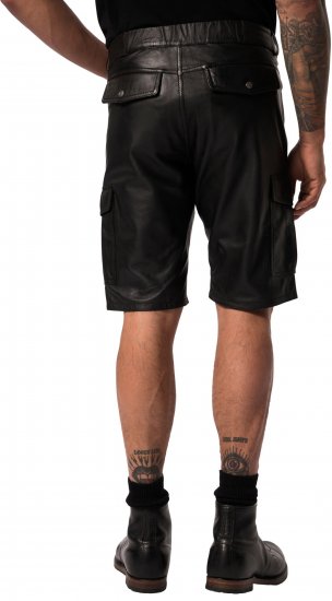 JP1880 Leather Shorts Cargo Pockets Lamb Nappa Leather Black - Szorty - Szorty W40-W60