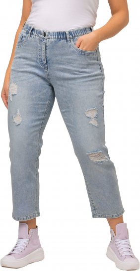 Ulla Popken Stonewashed Distressed Boyfriend Jeans Light Blue - Jeansy & Spodnie w Dużych Rozmiarach – Plus Size - 