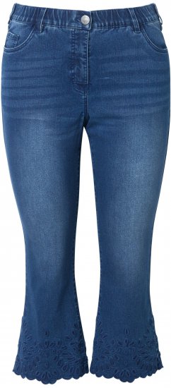 Ulla Popken Cropped Flared Eyelet Jeans Denim Blue - Jeansy & Spodnie w Dużych Rozmiarach – Plus Size - 