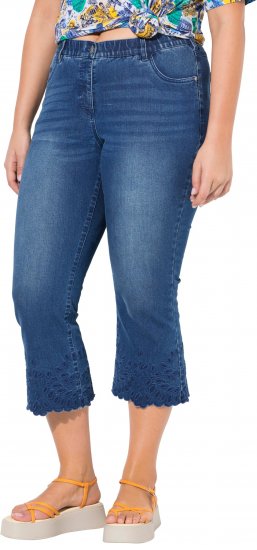 Ulla Popken Cropped Flared Eyelet Jeans Denim Blue - Jeansy & Spodnie w Dużych Rozmiarach – Plus Size - 