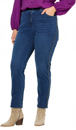 Ulla Popken Rhinestone Seam Stretch Fit Jeans Blue Denim - Jeansy & Spodnie w Dużych Rozmiarach – Plus Size - 