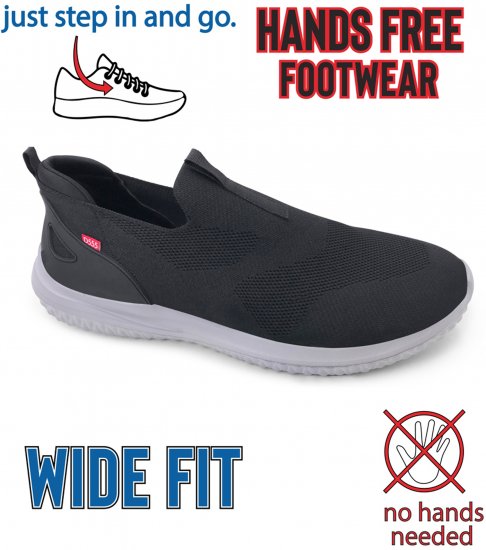 D555 Huddersfield Kingsize Hands Free Slip On with Knitted Top Shoes Black - Trampki & sneakersy - 