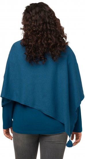 Ulla Popken Knit Pointed Hem Poncho Cerulean - Bluzy & bluzy z kapturem - 