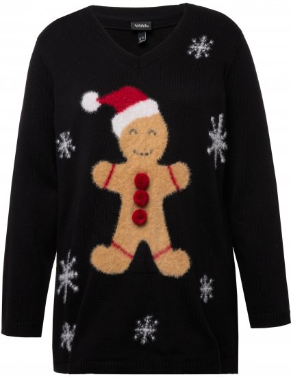 Ulla Popken Gingerbread Man Christmas Sweater Black - Bluzy & bluzy z kapturem - 