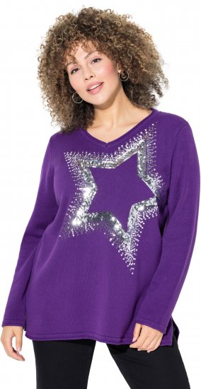 Ulla Popken Sequined Star Rolled Edge Sweater Dark Purple - Bluzy & bluzy z kapturem - 