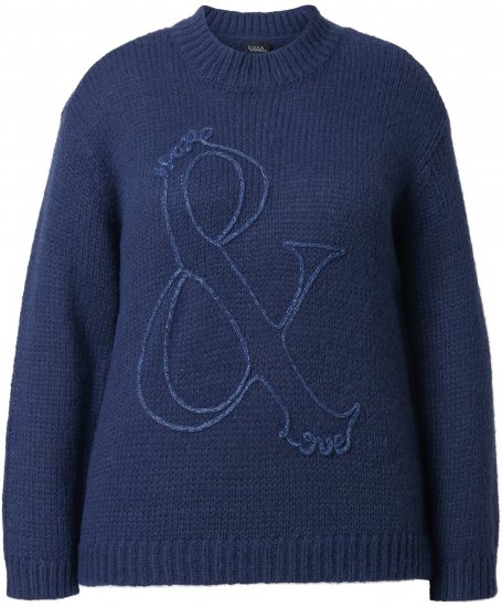 Ulla Popken Textured Glitter Embroidery Oversized Sweater Ink Blue - Bluzy & bluzy z kapturem - 