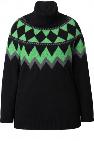 Ulla Popken Neon Alpine Pattern Long Sleeve Turtleneck Sweater Apple Green - Bluzy & bluzy z kapturem - 