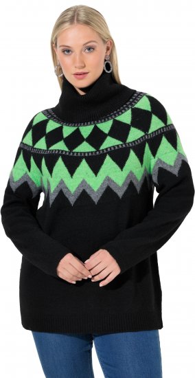 Ulla Popken Neon Alpine Pattern Long Sleeve Turtleneck Sweater Apple Green - Bluzy & bluzy z kapturem - 