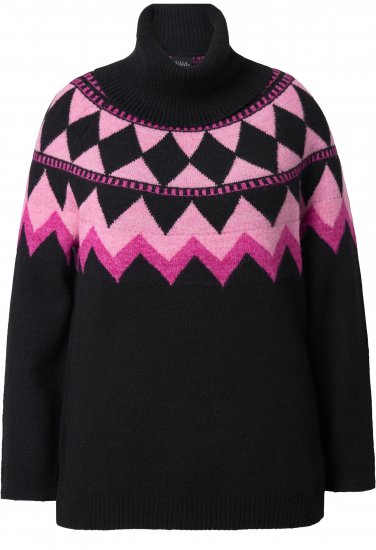 Ulla Popken Neon Alpine Pattern Long Sleeve Turtleneck Sweater Light Pink - Bluzy & bluzy z kapturem - 