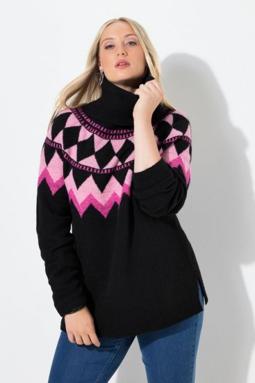 Ulla Popken Neon Alpine Pattern Long Sleeve Turtleneck Sweater Light Pink - Bluzy & bluzy z kapturem - Przytulne bluzy, hoody i swetry