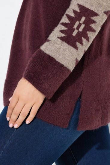 Ulla Popken Aztec Pattern Turtleneck Sweater Plum - Bluzy & bluzy z kapturem - Przytulne bluzy, hoody i swetry