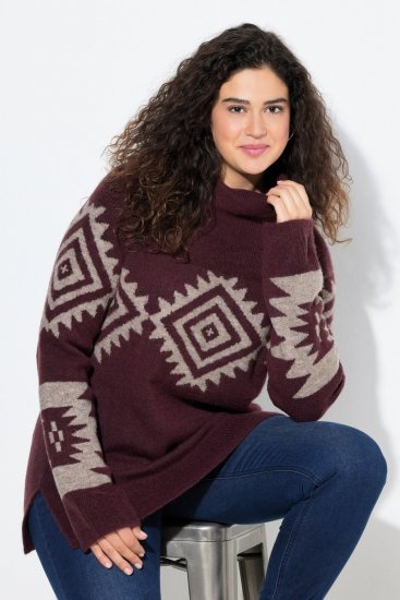 Ulla Popken Aztec Pattern Turtleneck Sweater Plum - Bluzy & bluzy z kapturem - Przytulne bluzy, hoody i swetry