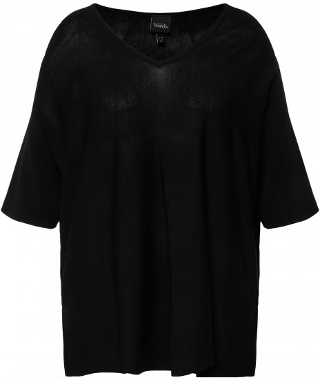 Ulla Popken Oversized 3/4 Sleeve V-Neck Sweater Black - Bluzy & bluzy z kapturem - 