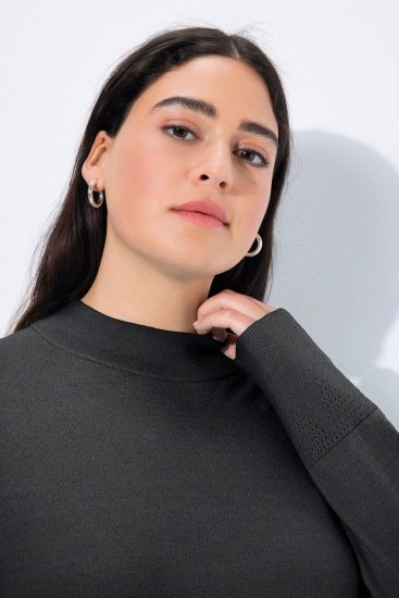 Ulla Popken Long Sleeves Mock Turtleneck Sweater Charcoal Grey Melange - Bluzy & bluzy z kapturem - Przytulne bluzy, hoody i swetry