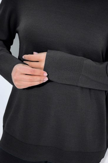Ulla Popken Long Sleeves Mock Turtleneck Sweater Charcoal Grey Melange - Bluzy & bluzy z kapturem - Przytulne bluzy, hoody i swetry
