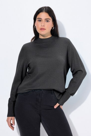 Ulla Popken Long Sleeves Mock Turtleneck Sweater Charcoal Grey Melange - Bluzy & bluzy z kapturem - Przytulne bluzy, hoody i swetry