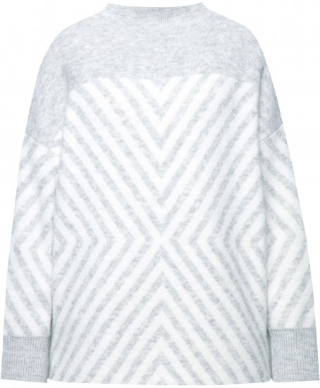 Ulla Popken Graphic Stripe Long Sleeve Turtleneck Sweater Silver Melange - Bluzy & bluzy z kapturem - 