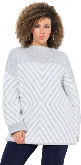 Ulla Popken Graphic Stripe Long Sleeve Turtleneck Sweater Silver Melange - Bluzy & bluzy z kapturem - 