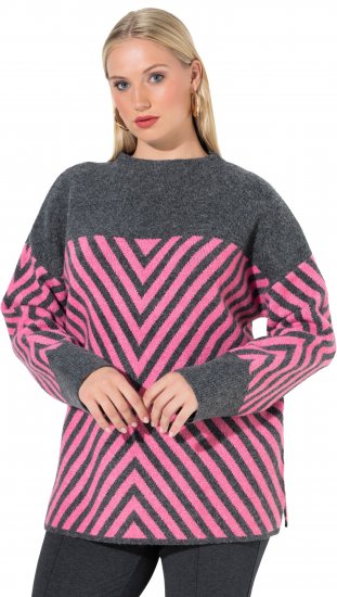 Ulla Popken Graphic Stripe Long Sleeve Turtleneck Sweater Flamingo - Bluzy & bluzy z kapturem - 