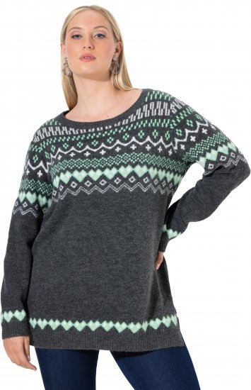 Ulla Popken Norwegian Style Pastel Tone Long Sleeve Sweater Dark Grey Melange - Bluzy & bluzy z kapturem - 