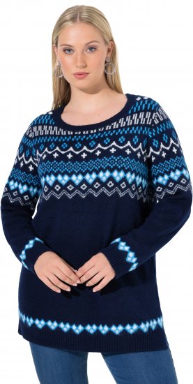 Ulla Popken Norwegian Style Pastel Tone Long Sleeve Sweater Ink Blue - Bluzy & bluzy z kapturem - 
