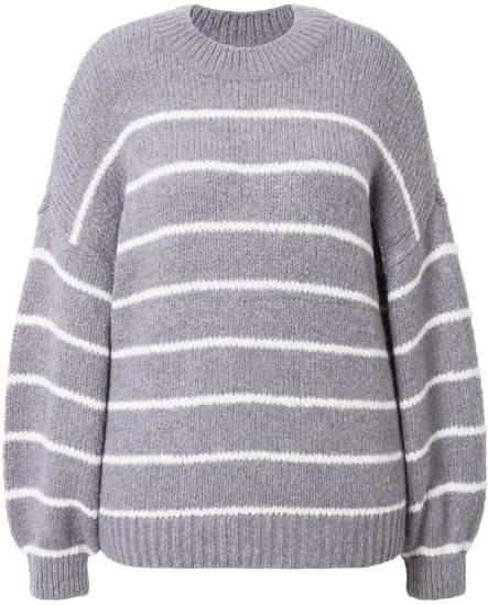 Ulla Popken Oversized Striped Balloon Sleeve Sweater Grey Melange - Bluzy & bluzy z kapturem - 