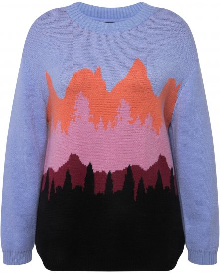 Ulla Popken Long Sleeve Knit Mountain Range Sweater Bright Purple - Bluzy & bluzy z kapturem - 