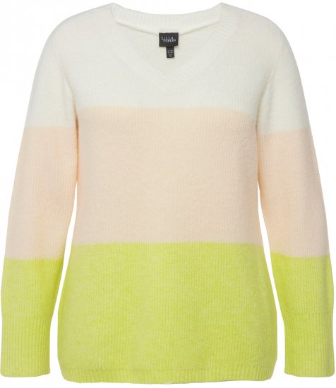 Ulla Popken Block Stripe Long Sleeve V-Neck Sweater Lime Green - Bluzy & bluzy z kapturem - 