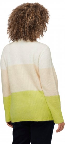 Ulla Popken Block Stripe Long Sleeve V-Neck Sweater Lime Green - Bluzy & bluzy z kapturem - 
