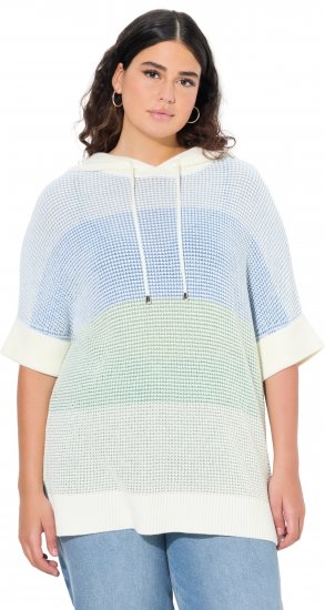 Ulla Popken Block Stripe Hooded Short Sleeve Sweater Mint Green - Bluzy & bluzy z kapturem - 